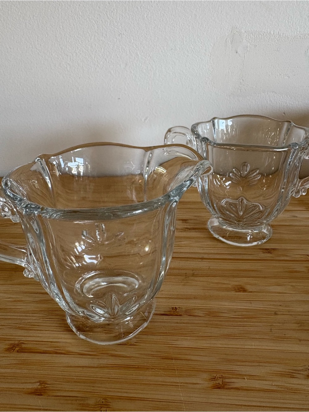 Vintage Fostoria Clear Glass Creamer and Sugar Set - Elegant Fleur de Lis